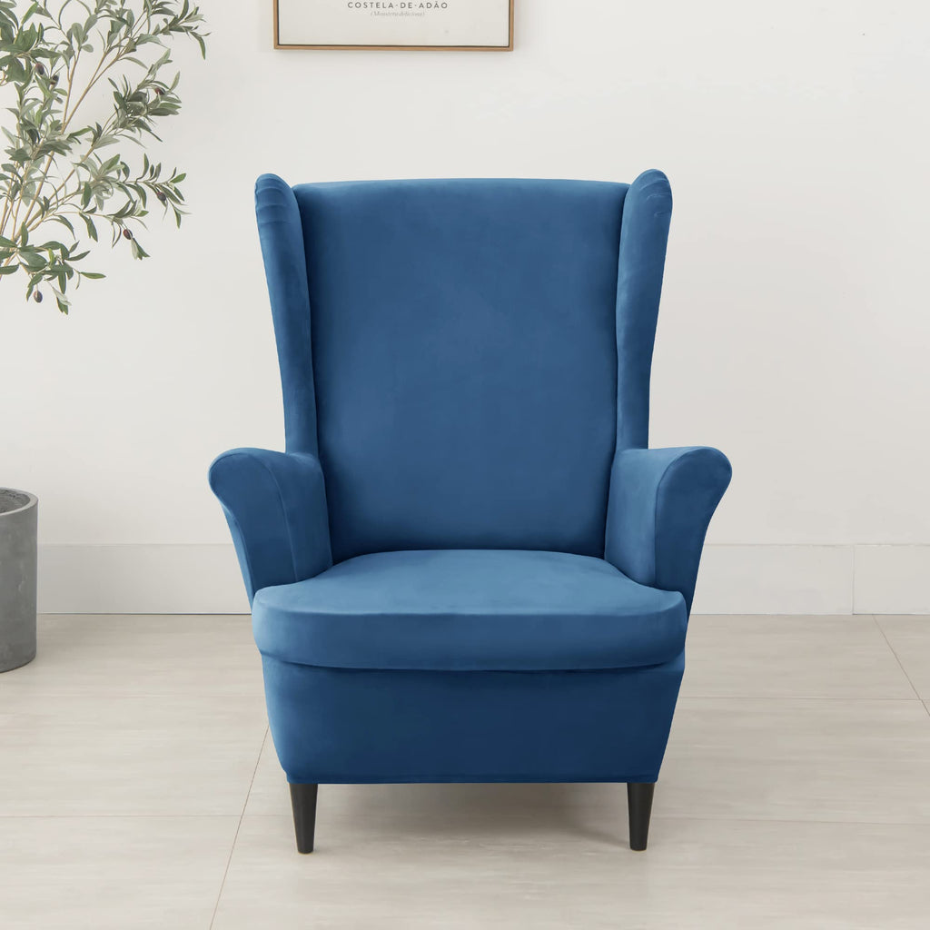 Stretch Wing Chair Slipcovers, 2 Piece Wingback Chair Cover Soft Velvet Armchair Covers with Elastic Bottom Bedroom
