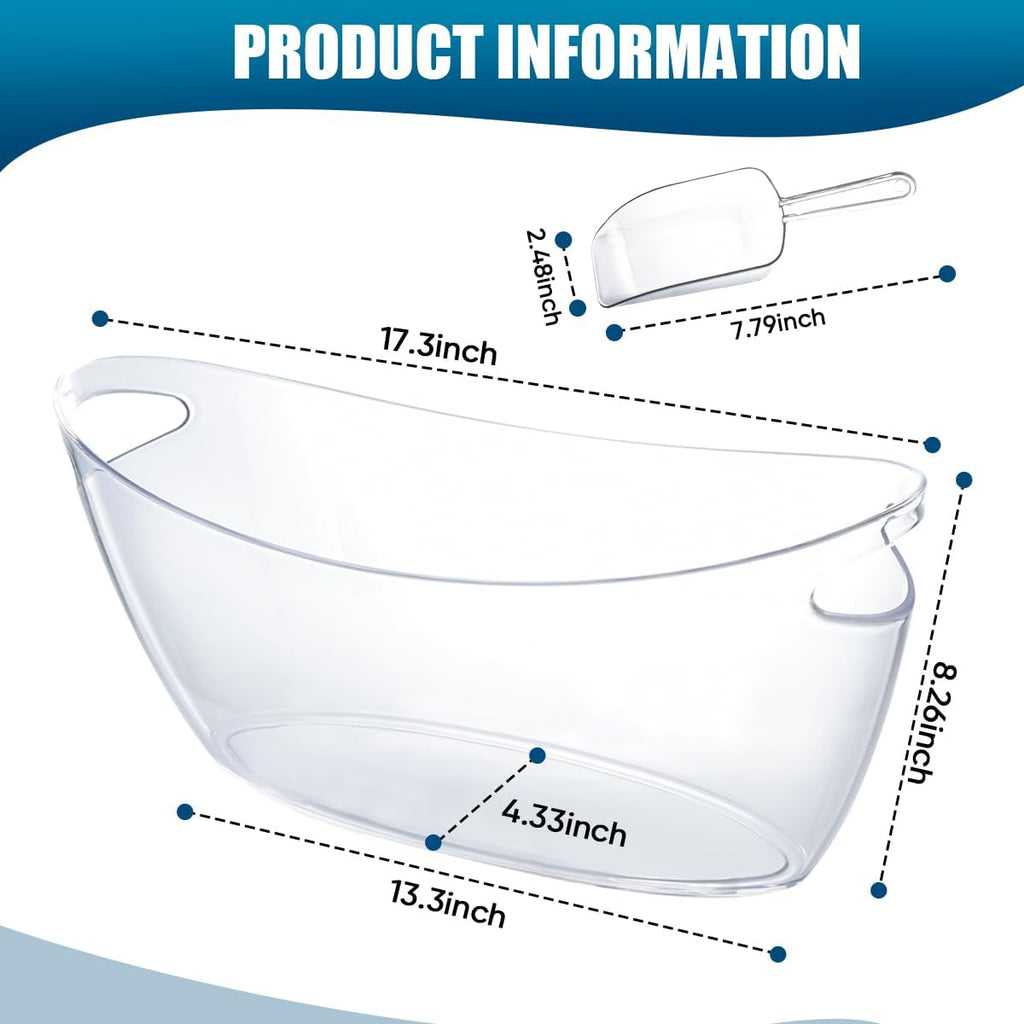 Clear Acrylic Ice Buckets Large Champagne Drink Cooler Storage Ice Tub with Scoops for Beer Cocktails Wine Beverage
