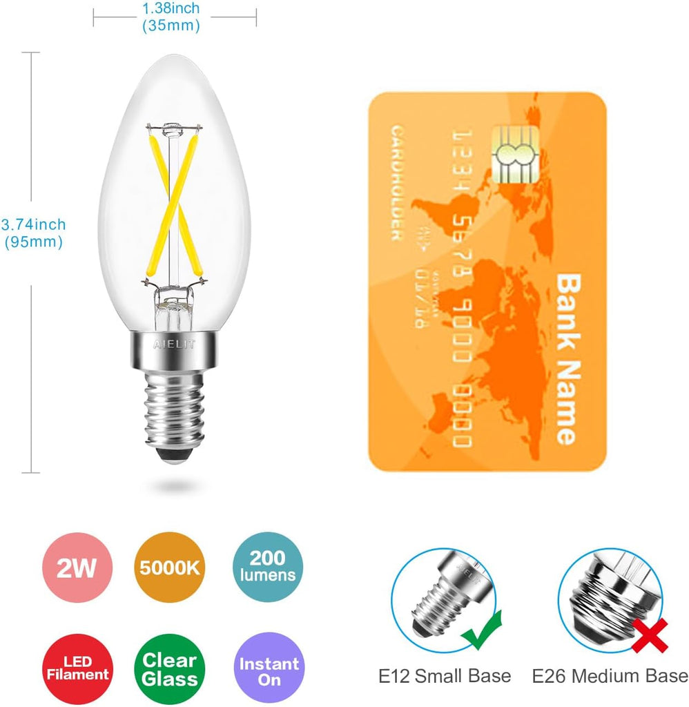 B11 E12 LED Candelabra Bulb 25-Watt Equivalent, 5000K Daylight White, 200 Lumens, Dimmable Chandelier Light Bulb