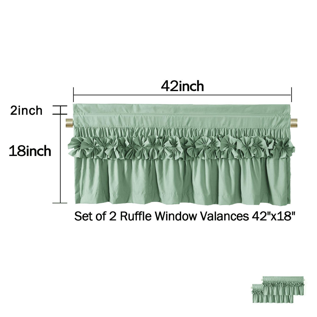 2 Pack Sage Ruffle Handcrafted Window Valances, 42"x18"