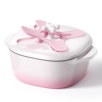 5 Quart Pink Dutch Oven Pot with Lid, Enameled Cast Iron, Rounded Square