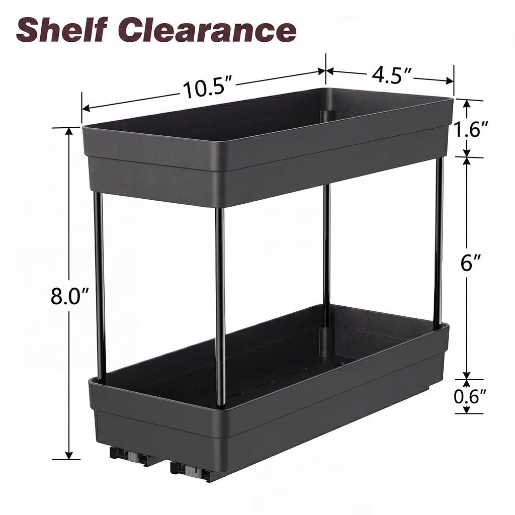 Pull Out Spice Rack, 3 Pack 2-Tier Cabinet Organizer, Black