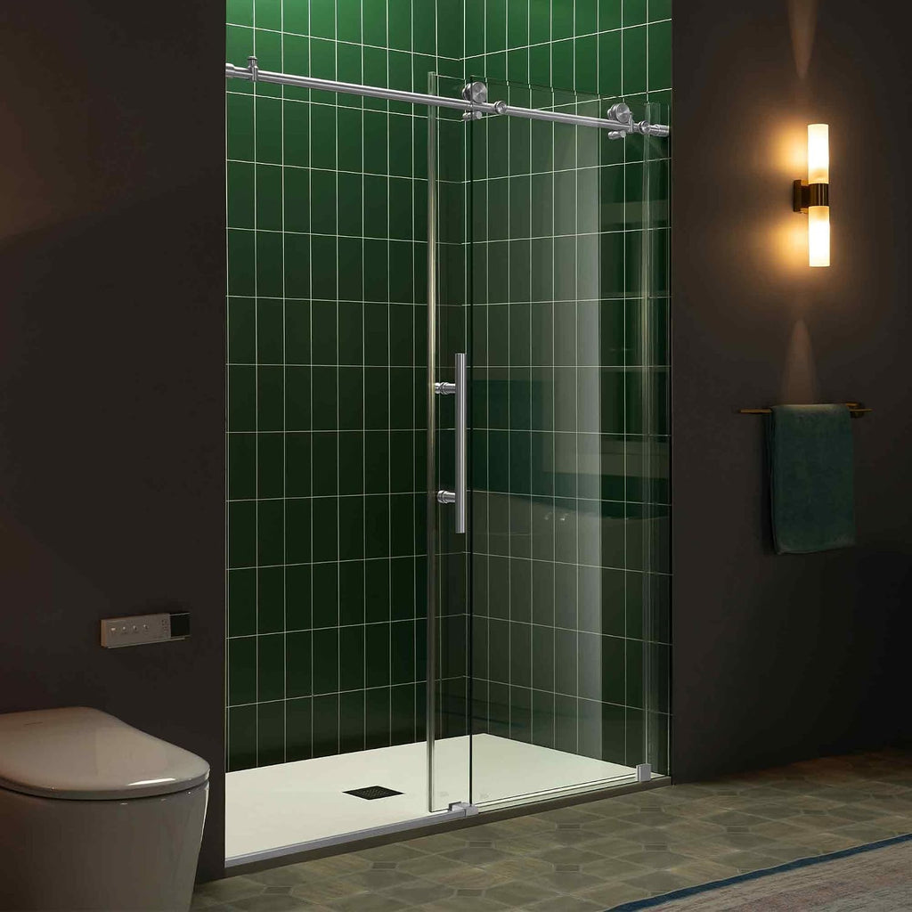 56-60" W x 80" H Frameless Single Sliding Shower Door with Tempered Glass & Explosion Proof Film in Chrome Finish