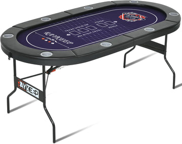 71 Inch Poker Table Foldable, 8 Player Folding Poker Tables w/Collapsible Legs, Casino Grade Felt, Padded Rails and