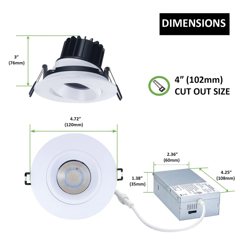 4 Inch Gimbal LED Recessed Lights 4 Pack,Adjustable Downlight,1200lm