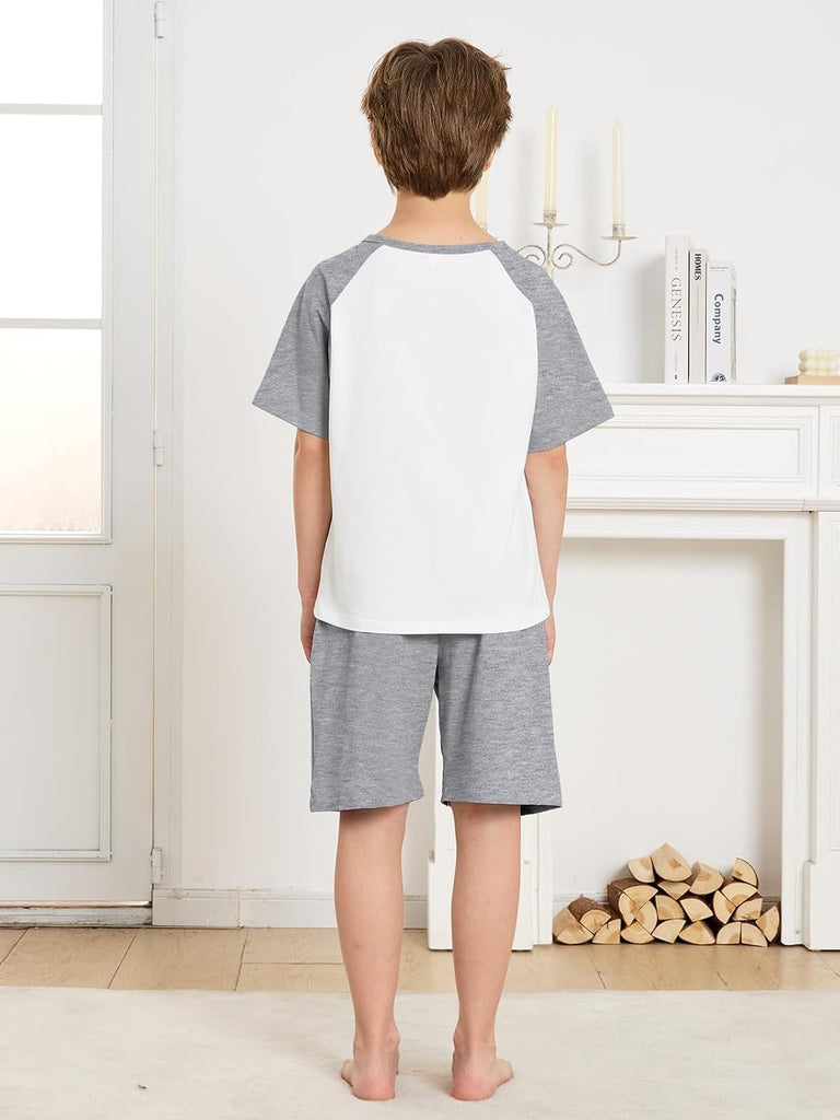 Boys Pajamas Set Two Piece Cotton Sleepwear Kids Short Sleeve Top and Shorts PJS Set with Pockets