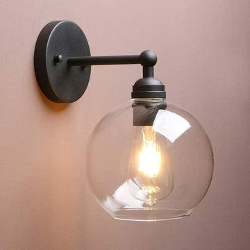 Black Brass Globe Glass Shade Vanity Bathroom Wall Sconce | 1-Light﻿ Indoor Hardwired Wall Industrial Fixture Lights