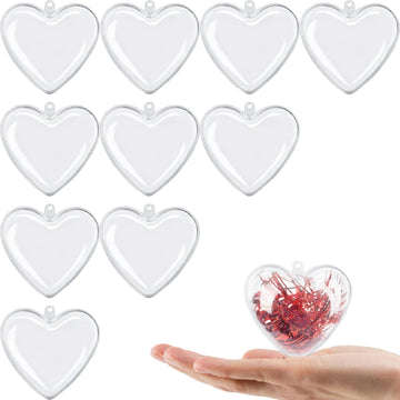 Clear Plastic Heart Ornaments 10-Pack Christmas Ornament Fillable Balls for DIY Crafts, Christmas Tree Decorations - Set of 10