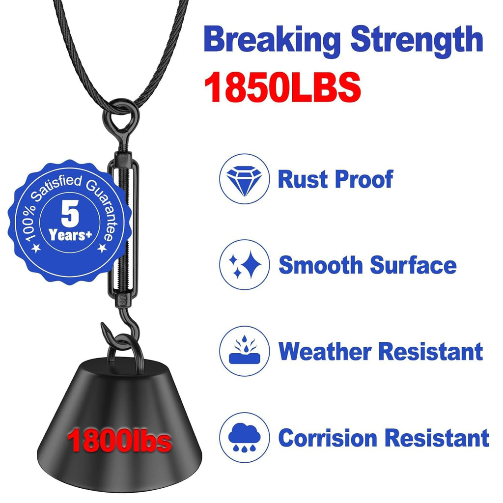 300FT 1/8" Black Stainless Steel Cable for Railing, T316 Stainless Steel Marine Grade Wire Rope for Deck Cable