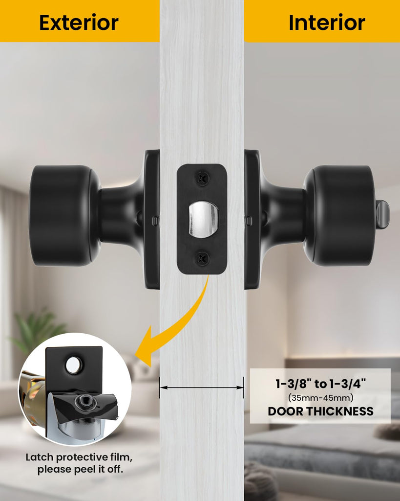 Matte Black Exterior Door Knobs with Lock, Keyed-Alike 6 Pack