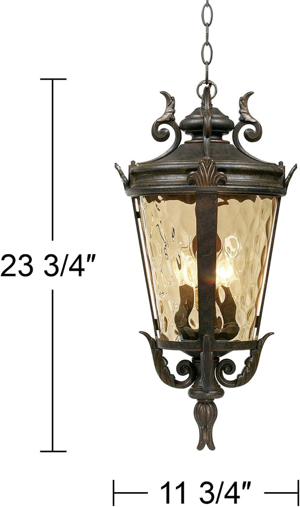Marseille 23 3/4" Bronze 4-Light Outdoor Hanging Lantern with Hammered Glass