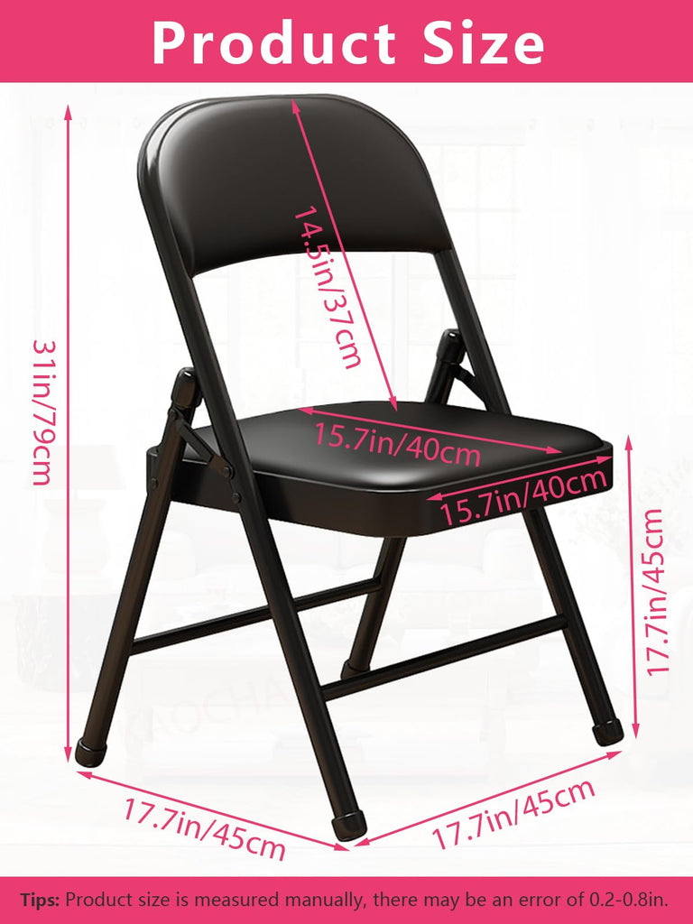 Black Padded Folding Chairs with Cushion 4 Pack, Heavy Duty Steel