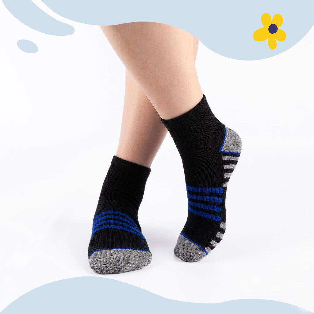 Boys Athletic Quarter Socks - Ankle Sports Socks With Cushioned Sole - 6 Pairs, Old