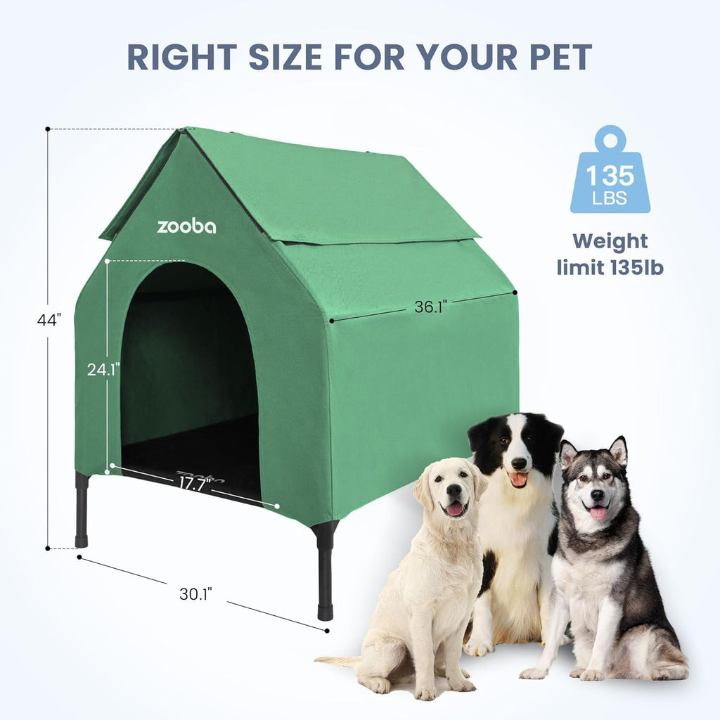 36in Large Dog House Outdoor, Elevated Dog Bed with Canopy, Green