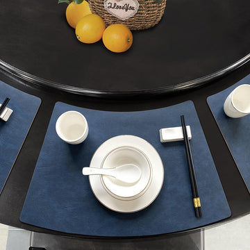 Leather Round Table Washable Placemats, Thick Faux Leather Heat Resistant Wedge Table Placemat, Waterproof Non-Slip - Set of 6