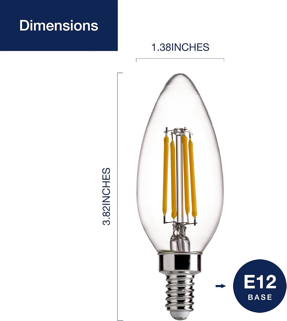 100W Equivalent Candelabra LED Bulbs 5000K Daylight, Dimmable LED Chandelier Light Bulbs, Porch, 800LM, E12 Base, 4