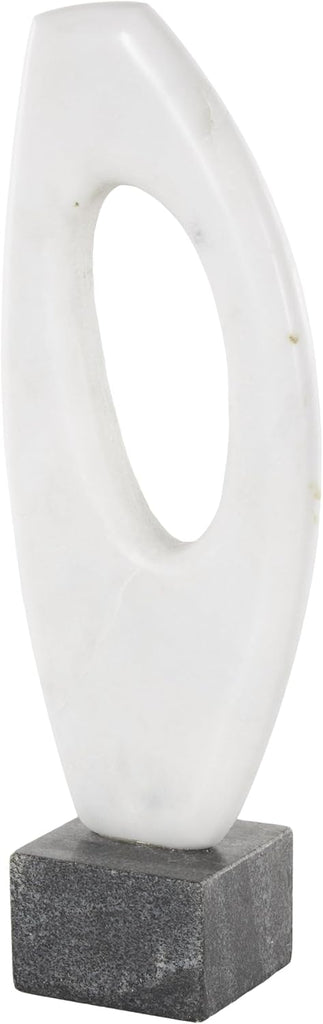79 Marble Abstract Decorative Sculpture Angled Cutout Home Decor Statue with Black Block Base, Accent Figurine 5" x