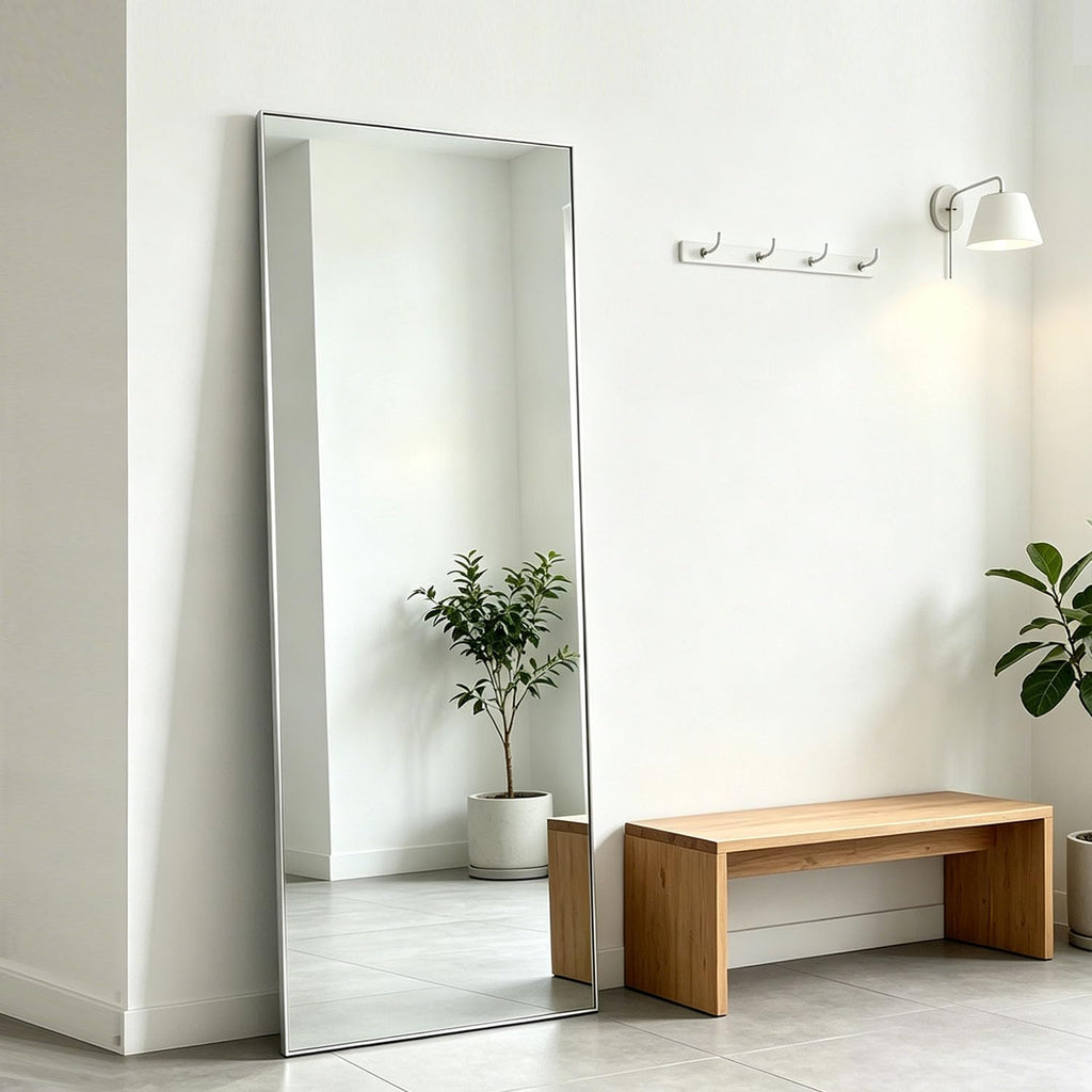 48" x 14" Over The Door Mirror, Silver Full Length Hanging Mirror
