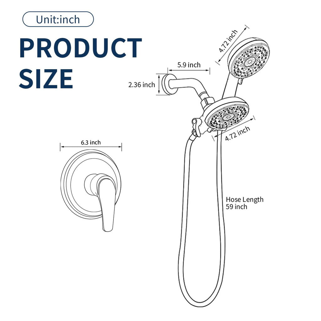 Matte Black Shower Faucet Set Complete Shower Kit Shower Systems Dual Shower Head and Handheld 2 in 1 Combo Set