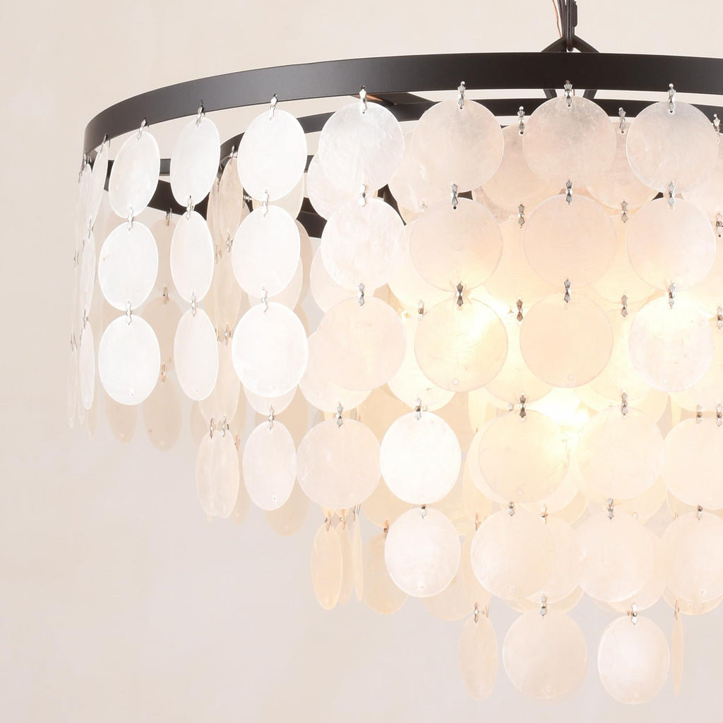24" Capiz Shell Chandeliers, Antique Bronze Finish, Ceiling Hanging Lighting Fixtures, ETL Listed