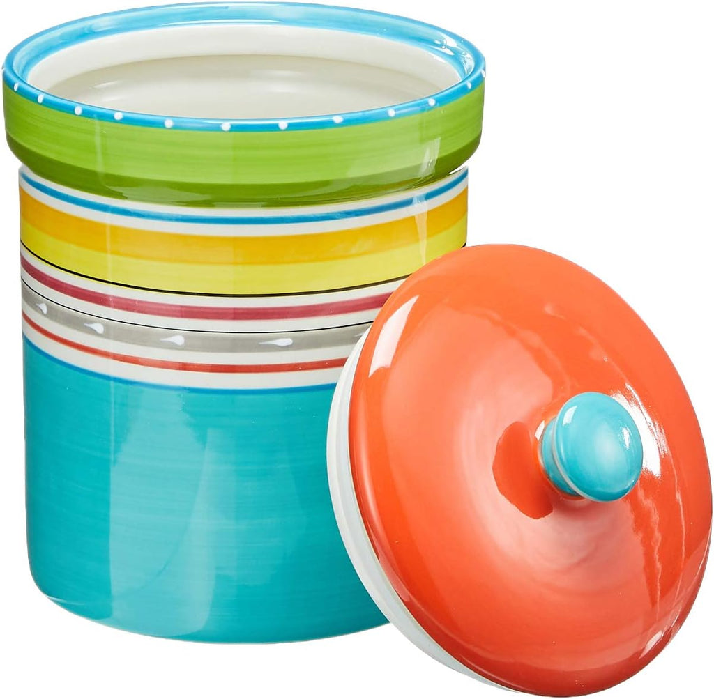 Mariachi 4-Piece Ceramic Kitchen Canister Set - Airtight Colorful Striped Storage Jars with Lids, 24 to 128 oz
