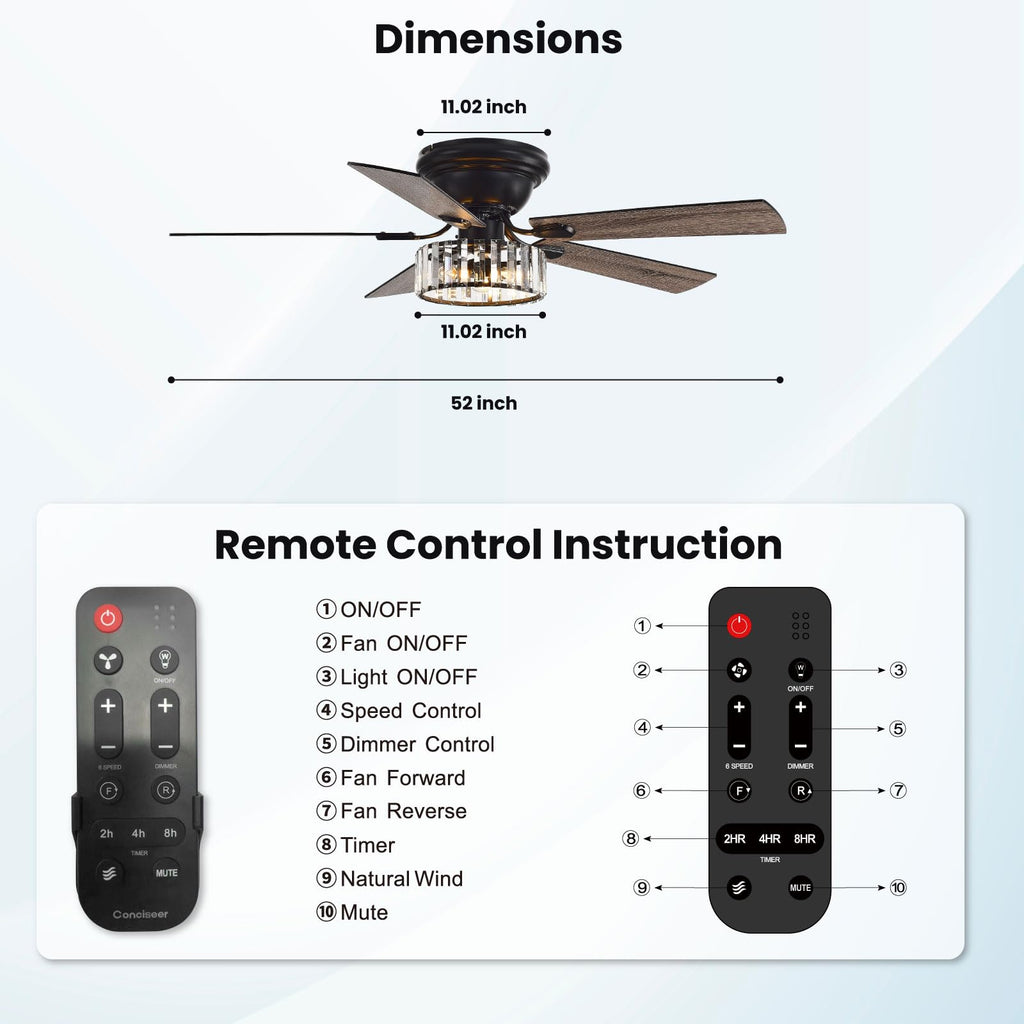 Chandelier Crystal Ceiling Fans with Lights, 52 Inch Chandelier with Light and Remote Living Room Kitchen Office