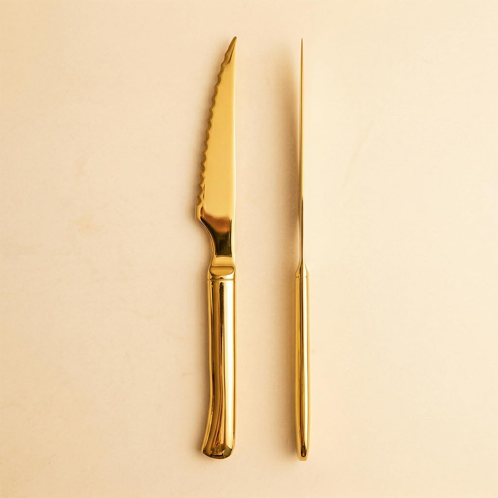 Gold Steak Knives, Ultra-Sharp Stainless Steel Cutlery Set, Dinner Knifes 6-Piece Stainless Steel kitchen Serrated Best