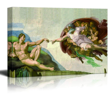 Canvas Wall Art - Creation of Adam by Michelangelo Giclee - Modern Home Art Stretched and Framed Ready to Hang