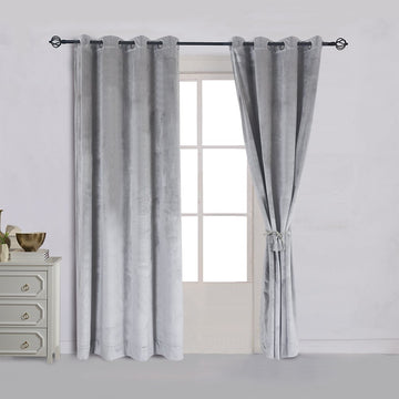 Super Soft Luxury Room Darkening Velvet Silver Gray Classic Blackout Curtains Panels Home Theater Grommet Drapes