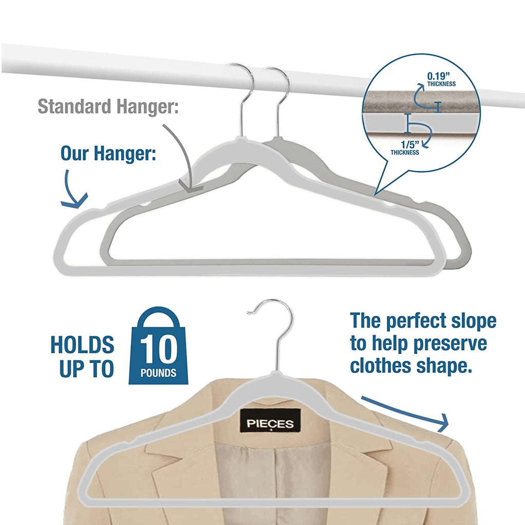 50 Pack Slim Plastic Clothes Hangers Grey