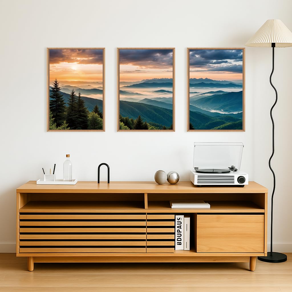 Large Nature Mountain Sunrise Framed Canvas Wall Art, Abstract Landscape Art Print - 16"x24"x3