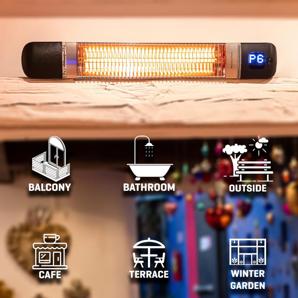 Infrared Patio Heater 2-in-1 Wall-Mounted & Freestanding Indoor & Outdoor 300/1500W - 6 Heat Modes - Instant Heat in