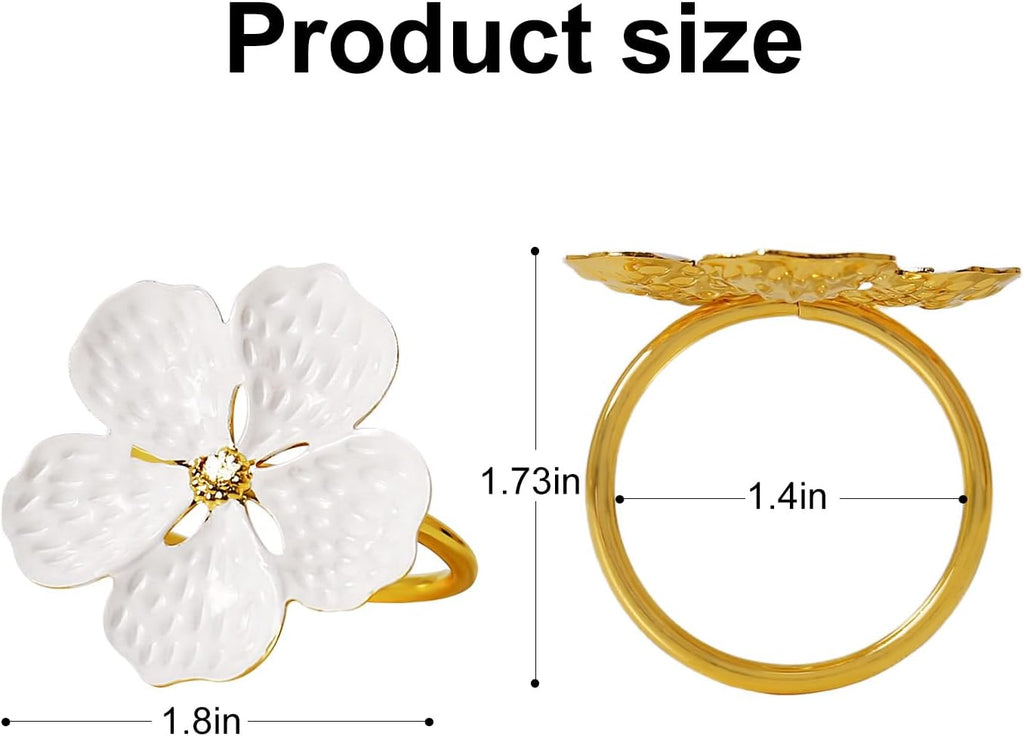 White Flower Napkin Rings, Metal Napkin Holder Rings Table Decorations for Wedding,Fall,Daily - Set of 12