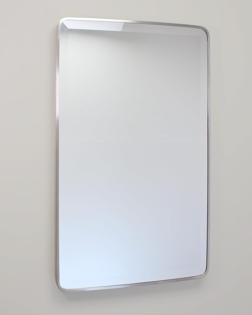 16x26 Austin Farmhouse Metal Framed Rounded Rectangle Recessed Bathroom Medicine Cabinet, Beveled Mirror, 14x24
