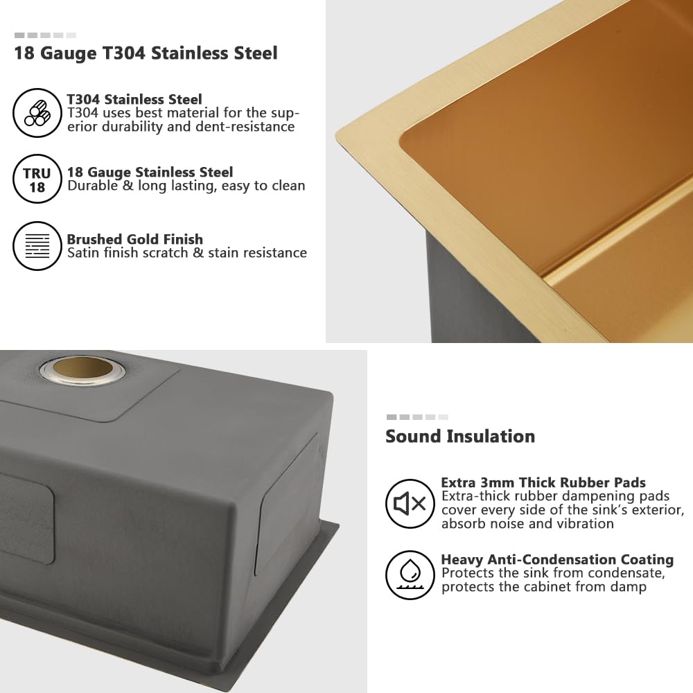 33 Gold Kitchen Sink with Faucet Combo Set Drop In Top Mount Sink