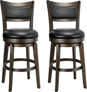 Swivel Bar Stools Set of 2, 24 Inch Counter Height Barstools, Black Faux Leather Bar Stool with High Backrest & Solid