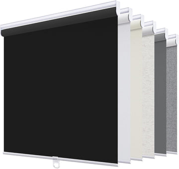 Blackout Cordless Roller Shades Blinds, Black | Blackout Fabric UV Thermal Insulated,Spring System For Windows