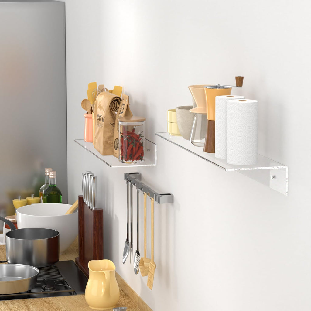 2 PCS 24" Acrylic Floating Shelves, Clear Shelf for Wall Display