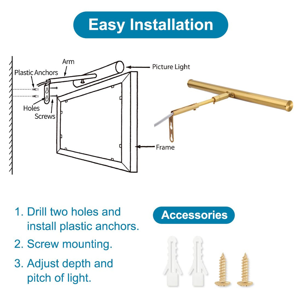 14 inch Plug in LED Picture Lights for Wall, Gold