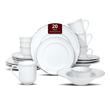 20pc Dinnerware Set, Plate and Bowl Set, Stoneware Dishes Set for 4, Microwave and Dishwahser Safe, Scratch