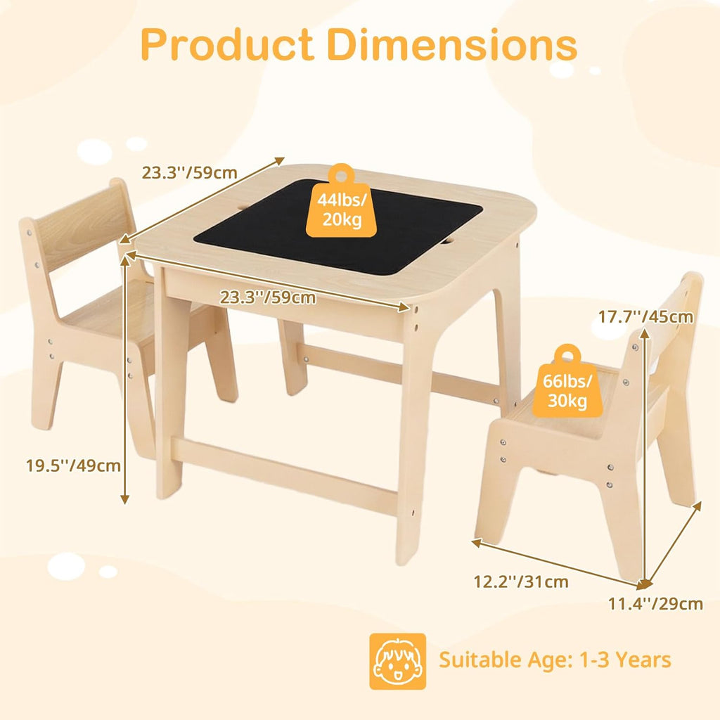 Kids Table and Chair Set, 3 in 1 Wooden Activity Table with Removable Tabletop, Blackboard and Whiteboard