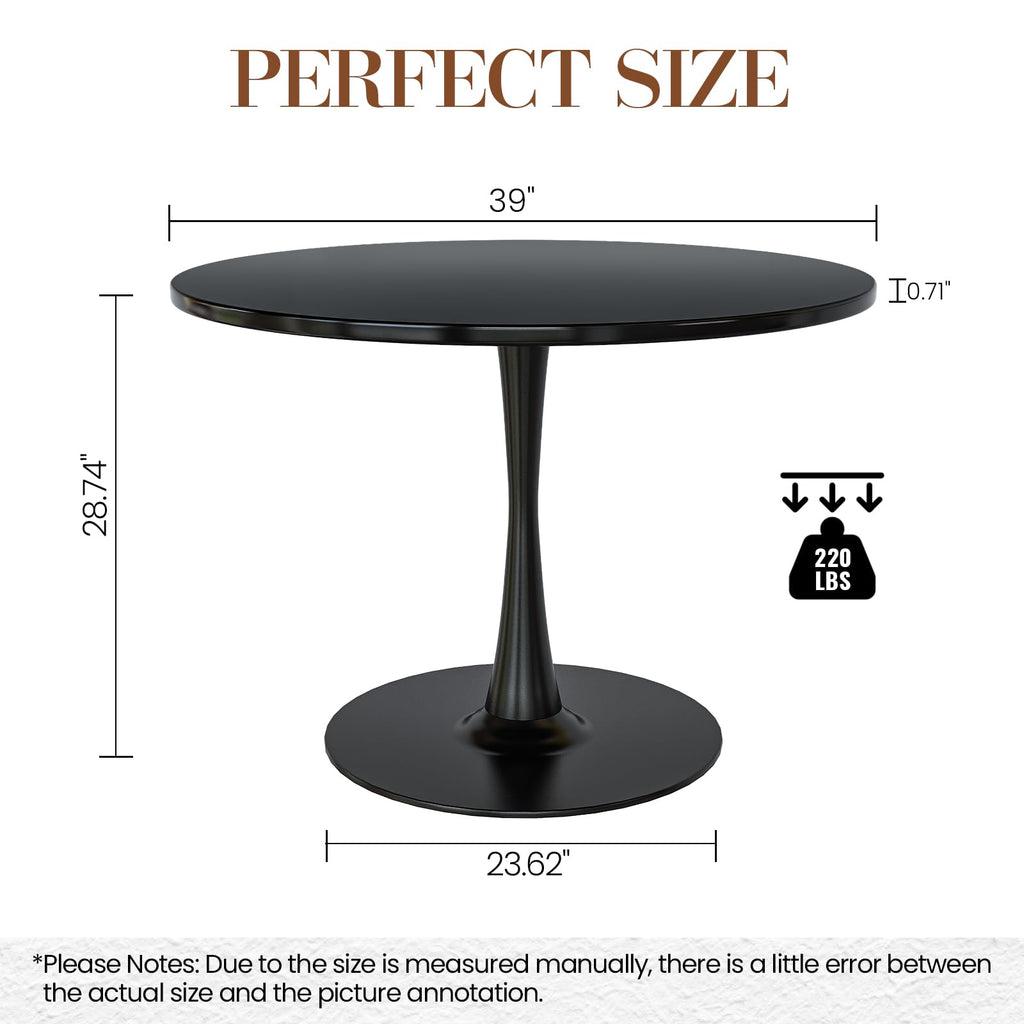 Inspired Saarinen Style Black Round Dining Table, 39.1" Tulip Kitchen Dining Table for 4-5 People with MDF Top & Pedestal Base, Mid-Century