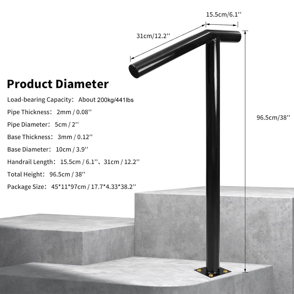 1-2 Step Single Post Handrail-38 H Handrails for Outdoor Steps