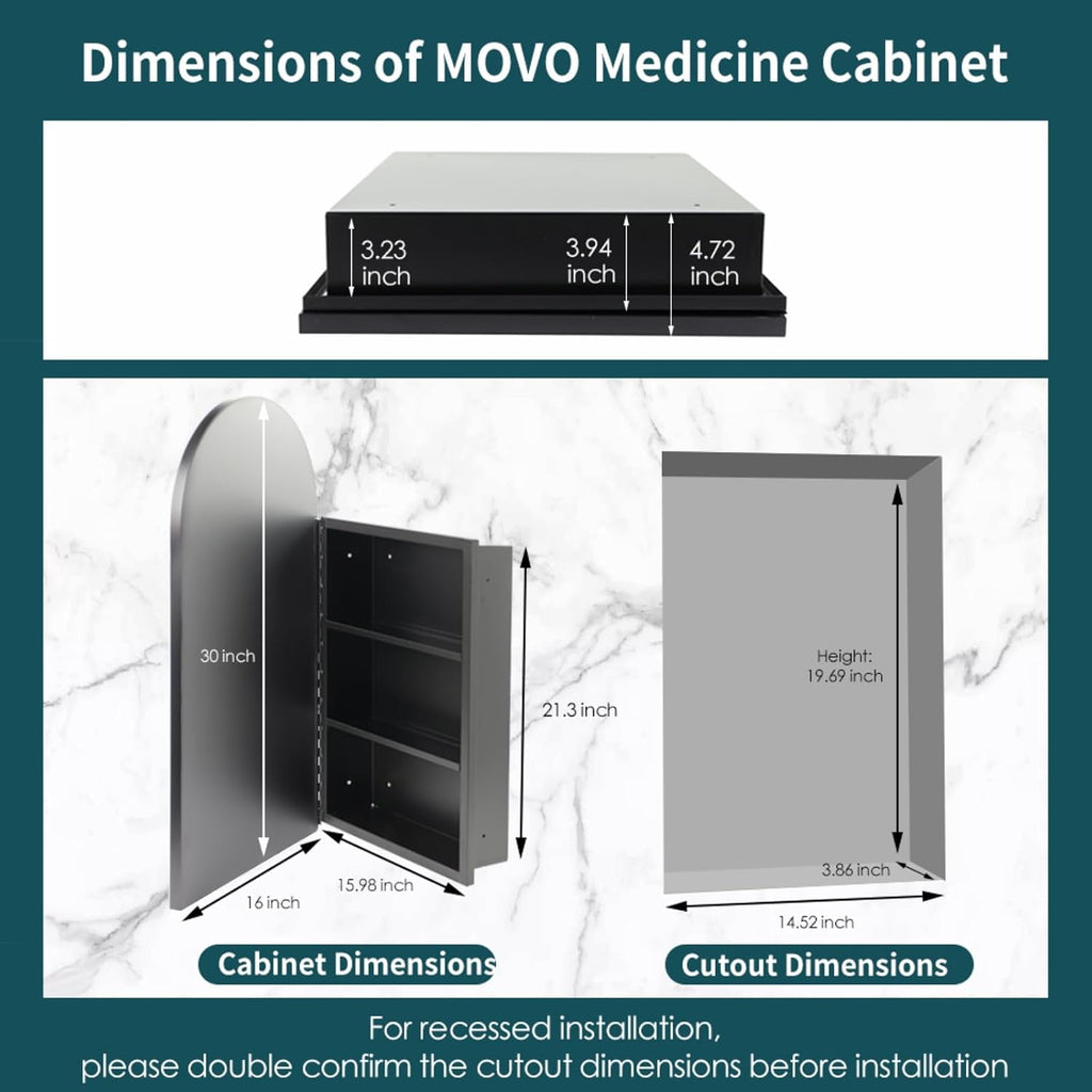 Arched Black Medicine Cabinet with Mirror 16 x30 Inch | Metal Framed Bathroom Mirror Medicine Cabinet Wall