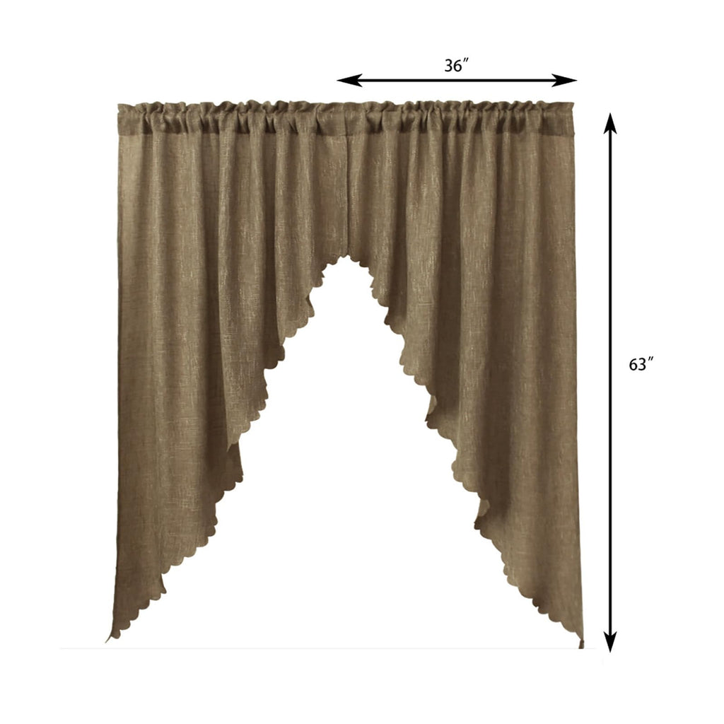 Soft Burlap Look Swag Curtains Rustic Natural Rod Pocket Kitchen Valance Curtain Panels for Small Window 63 inch