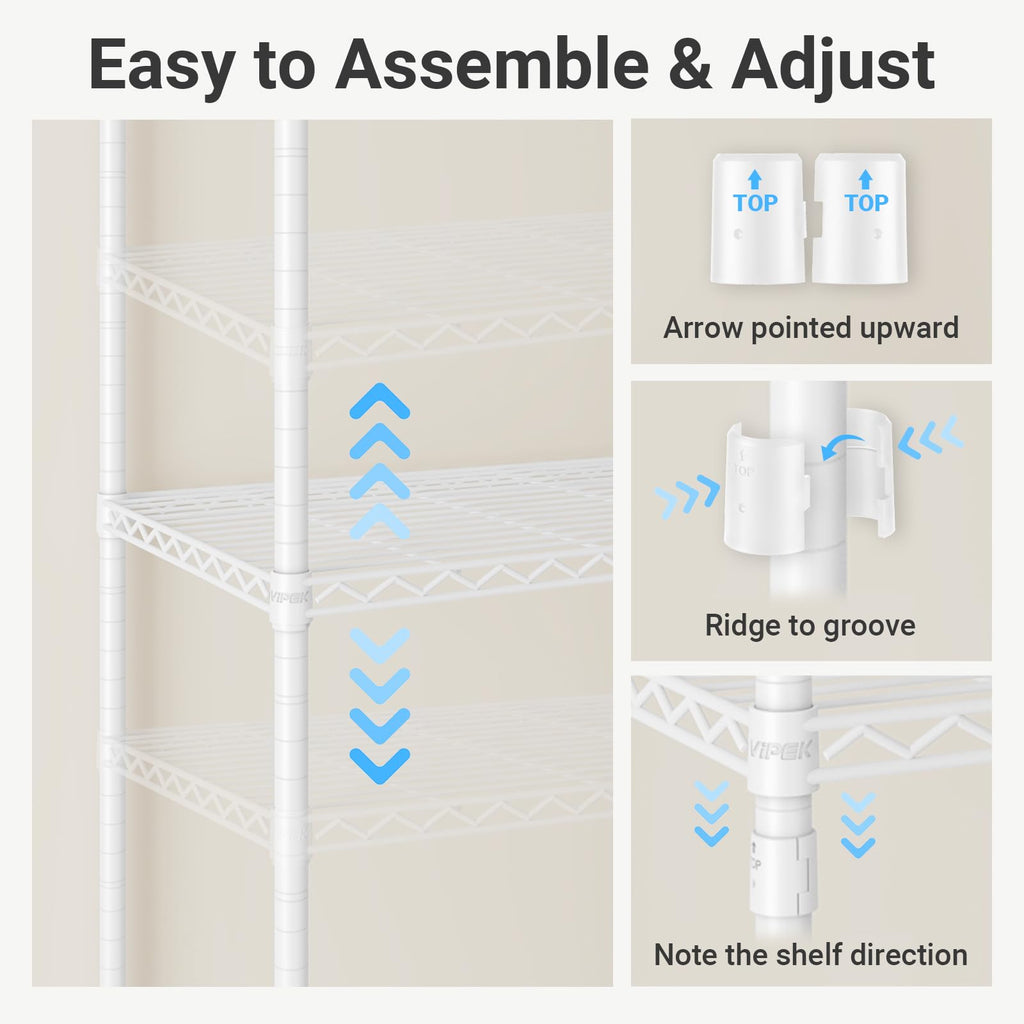 V1 4-Tier Clothes Rack with Hanging Rod, Freestanding Closet, White