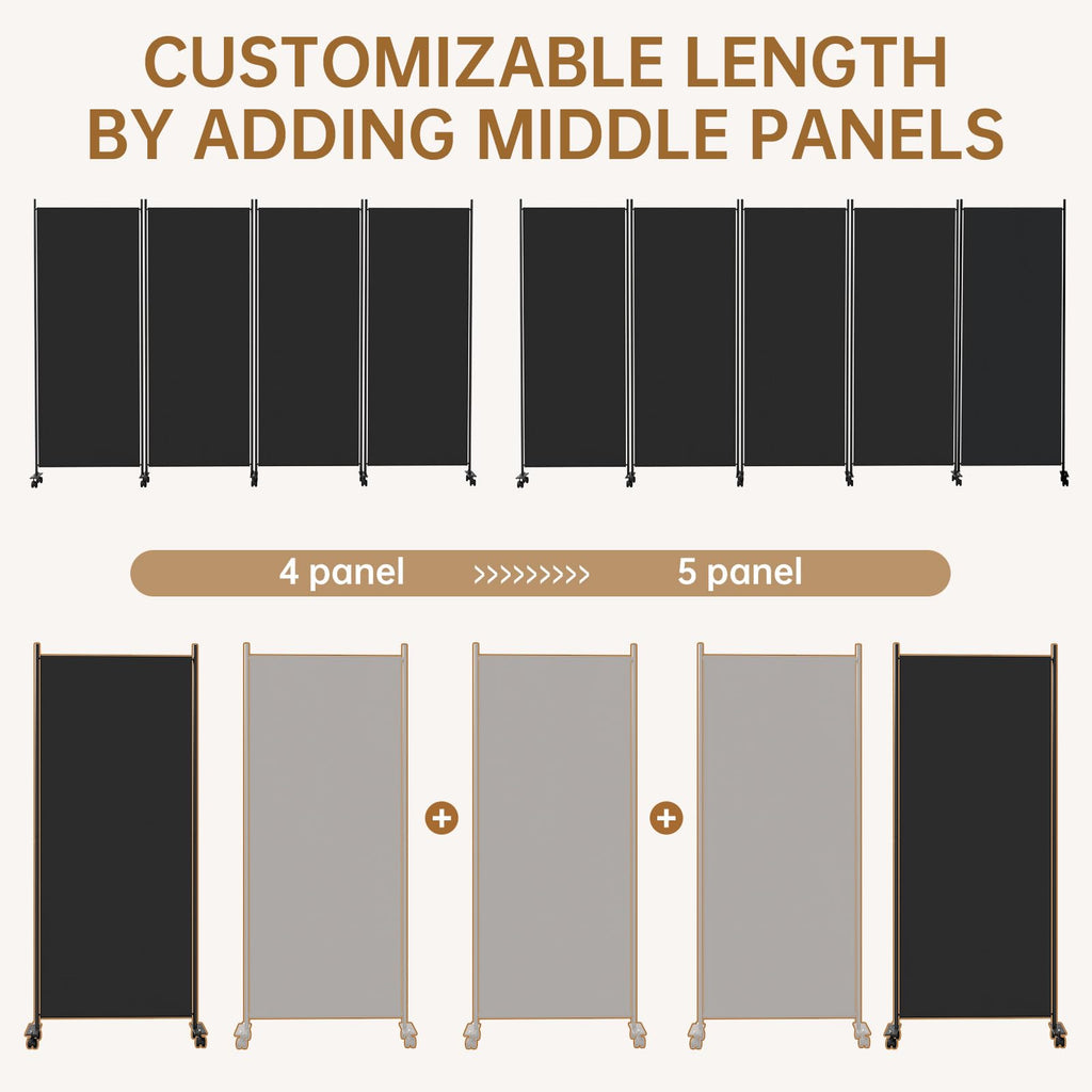 Room Divider 136'' Wide Folding Room Divider Panel with Wheel, Upgraded Base
