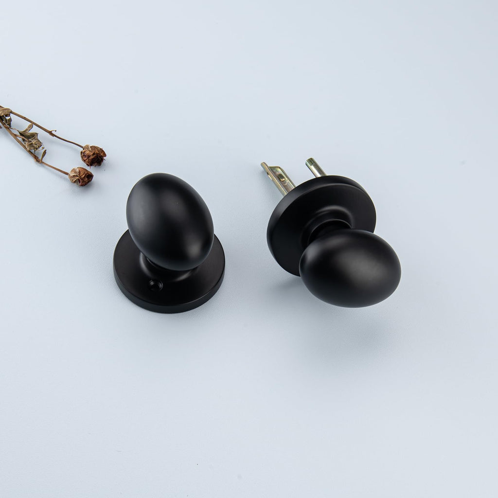 6 Pack Black Oval Door Knob with Non Locking for Hall & Kitchen