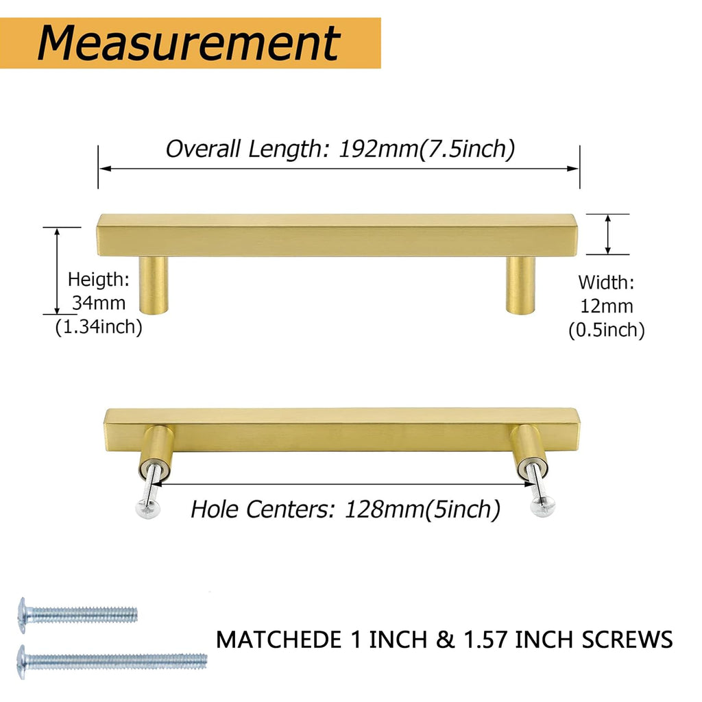 10 Pack 5 Inch Gold Cabinet Handles Brushed Brass Kitchen Pulls