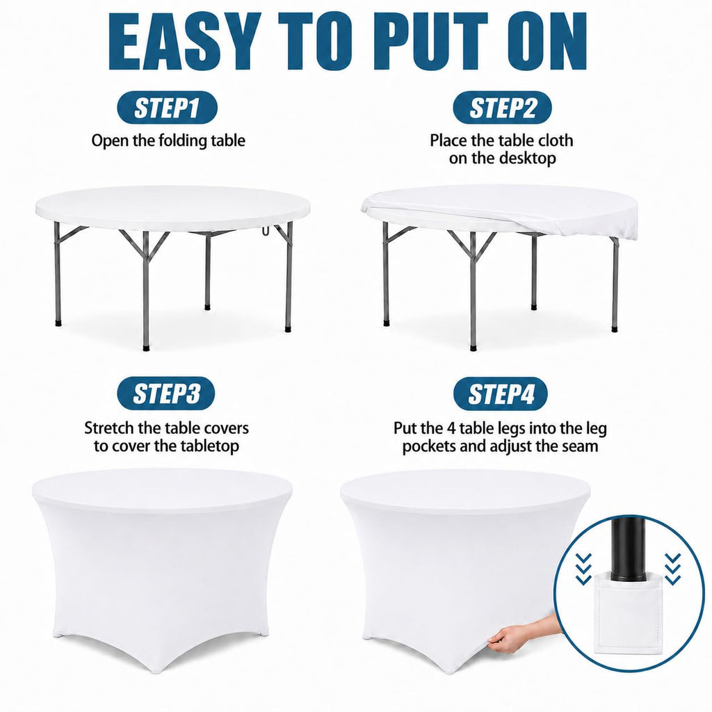 Round Table Covers - 6 Pack 48x30 Inch Table Cloth - White